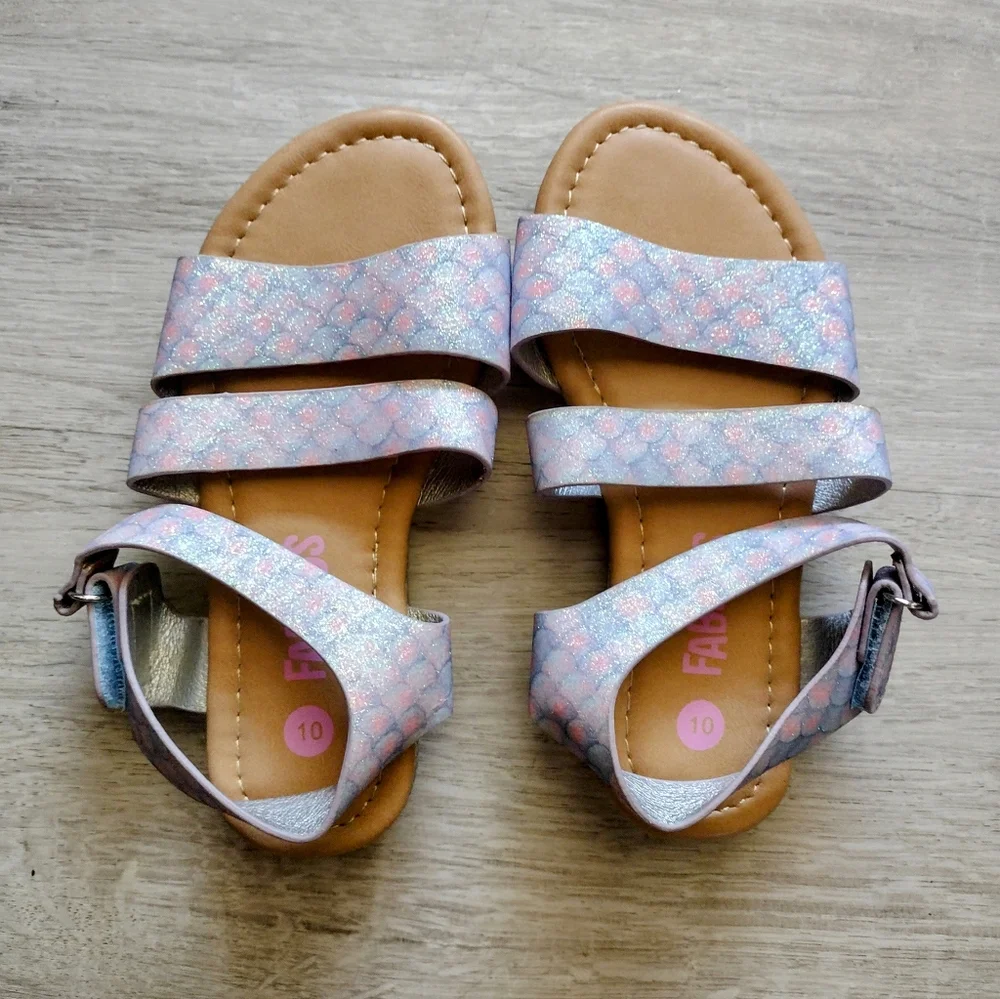 Fab Kids Toddler Little Girl Glitter Mermaid Sandals Size 10 Velcro Closure NEW